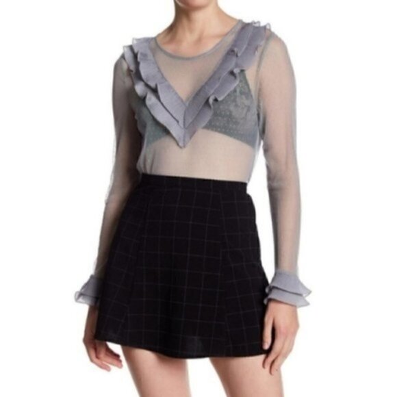 Topshop Blouse 6 NWT V Ruffle Swiss Dot Mesh Sheer Trendy Spring - Picture 7 of 13